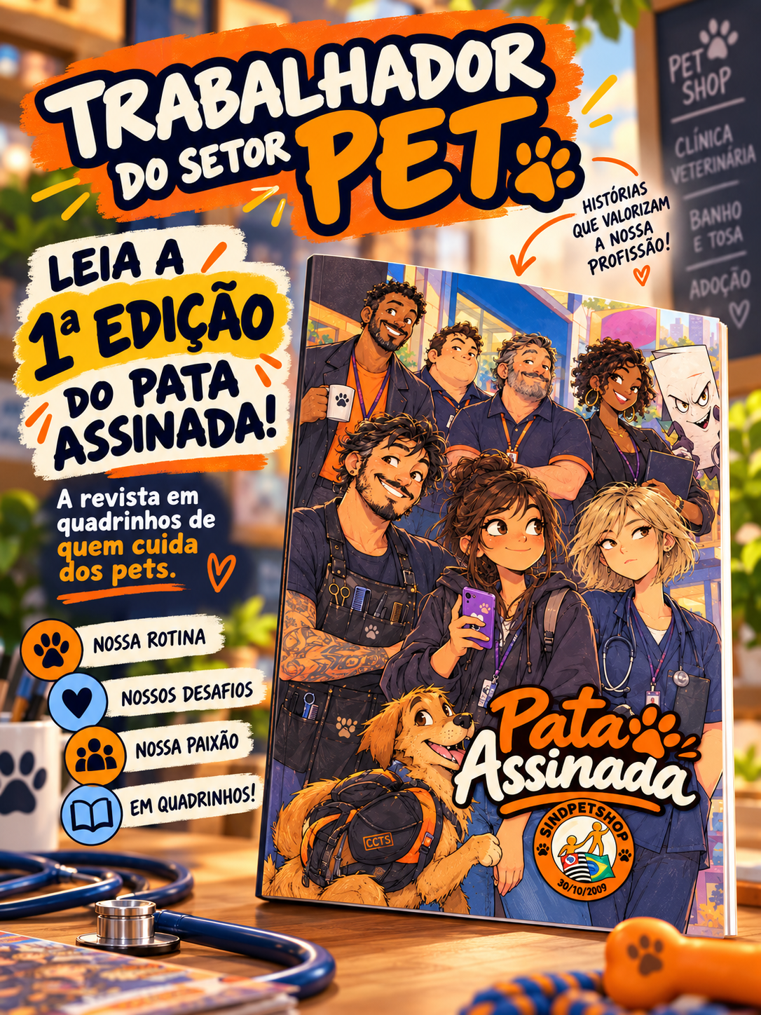 Trabalhadores do setor pet: leia a primeira edição da revista em quadrinhos Pata Assinada.
